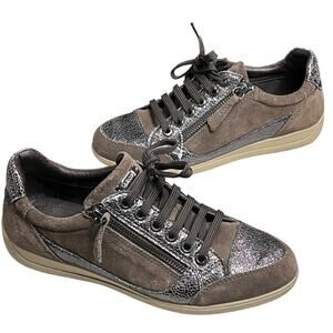 Geox Respira Shoes Womens 7 EUR 37 Brown Metallic Zip Comfort Casual Sneakers‎